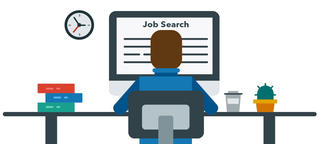 Illustration of man searching for jobs online