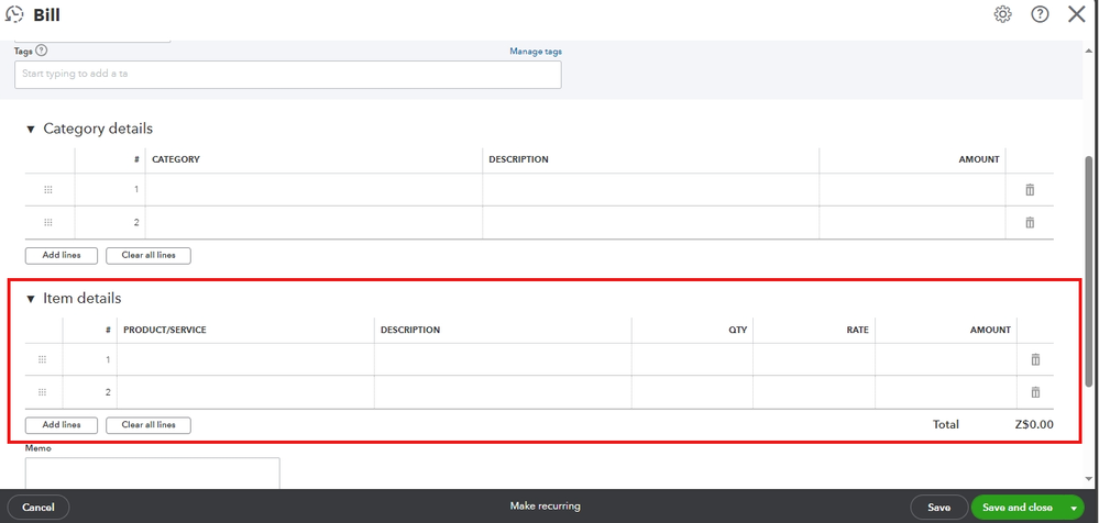 Show Items table on expense and purchase forms.png