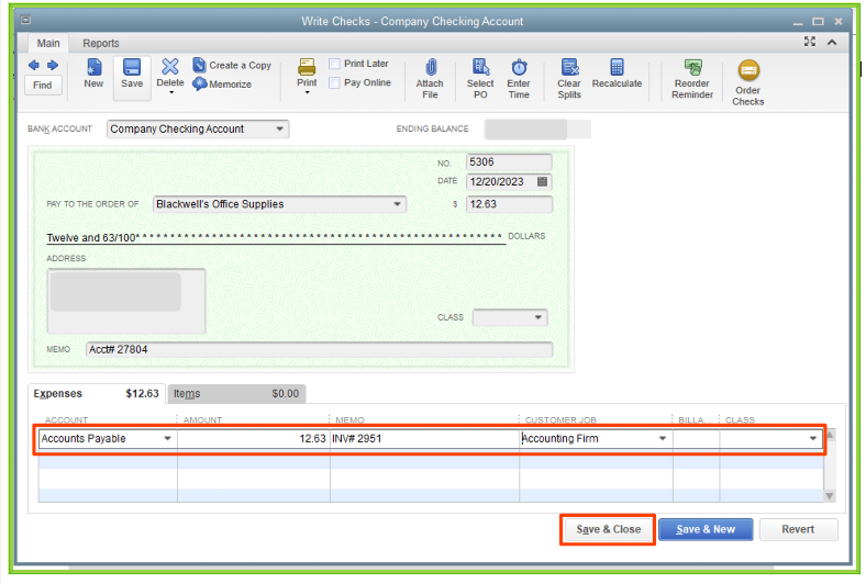 Change the Expense account to Accounts Payable.PNG