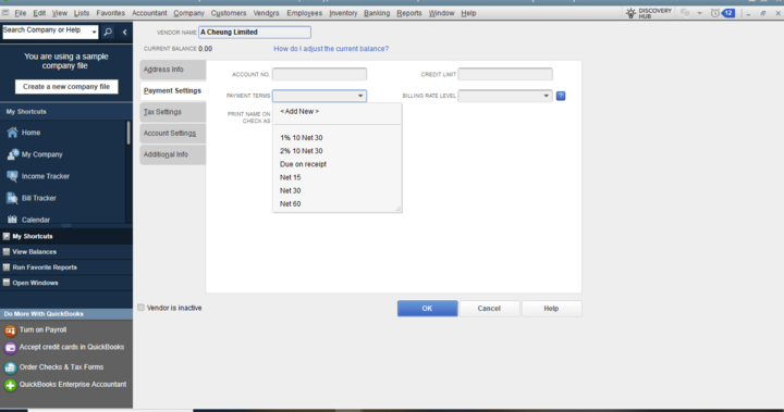 Solved: Setting up vendor payment terms. | QuickBooks Community