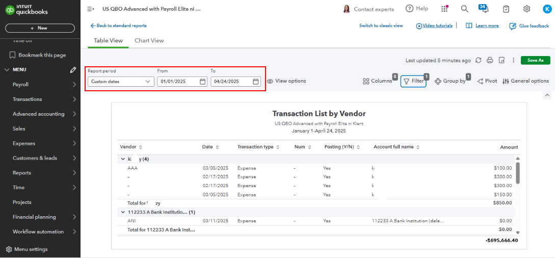 Report of Amount by GL account and Vendor | QuickBooks Community