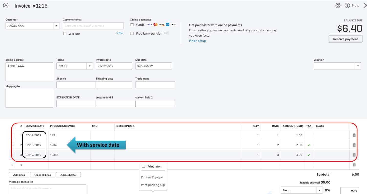 In QBO, my invoice is printing my line items in the wrong order. The
