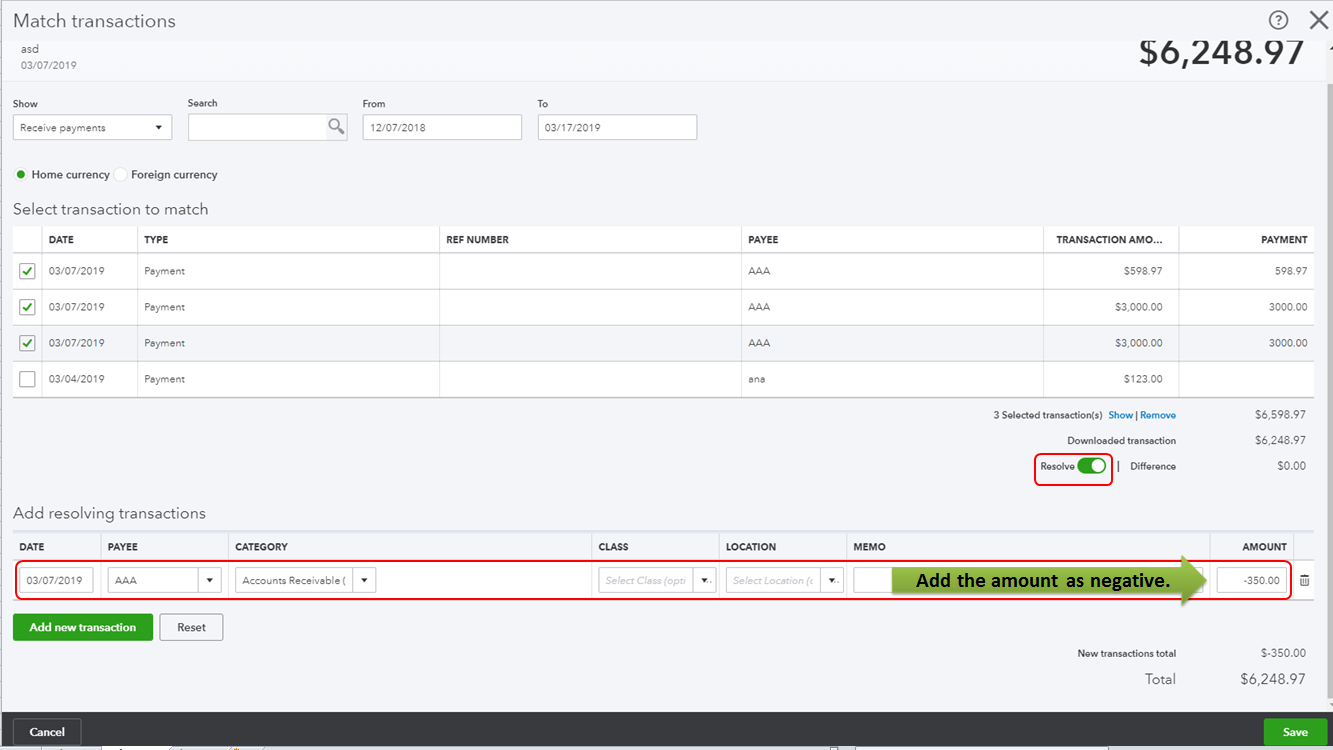 multi transaction deposit match problem