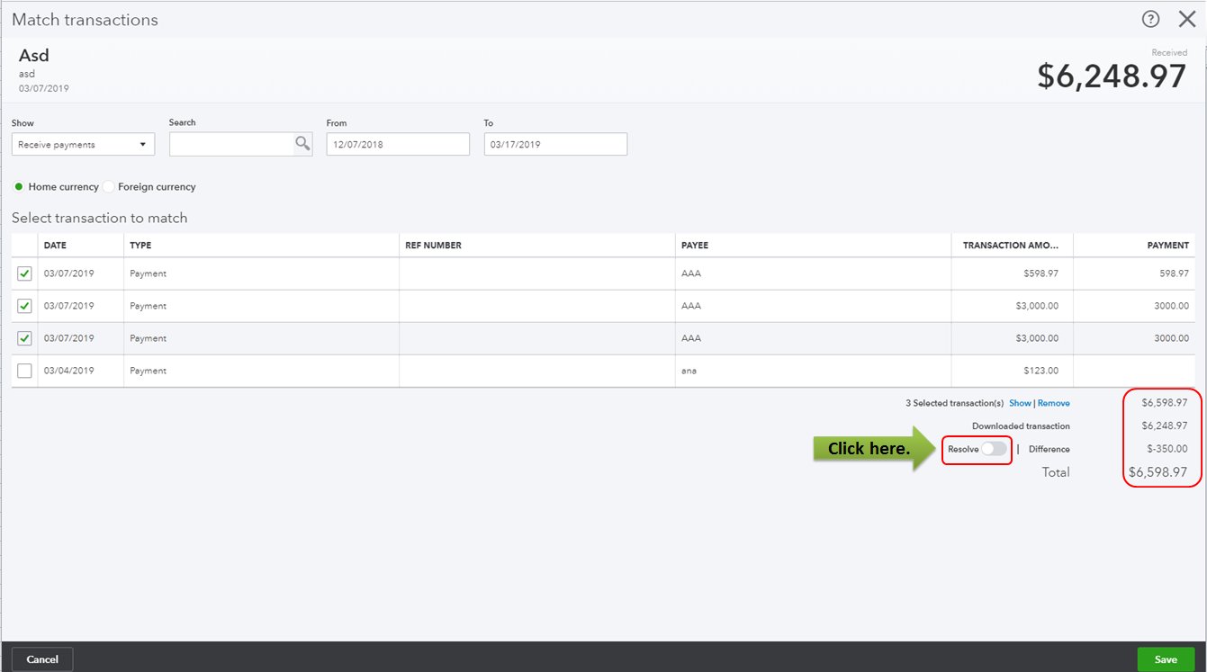 multi transaction deposit match problem