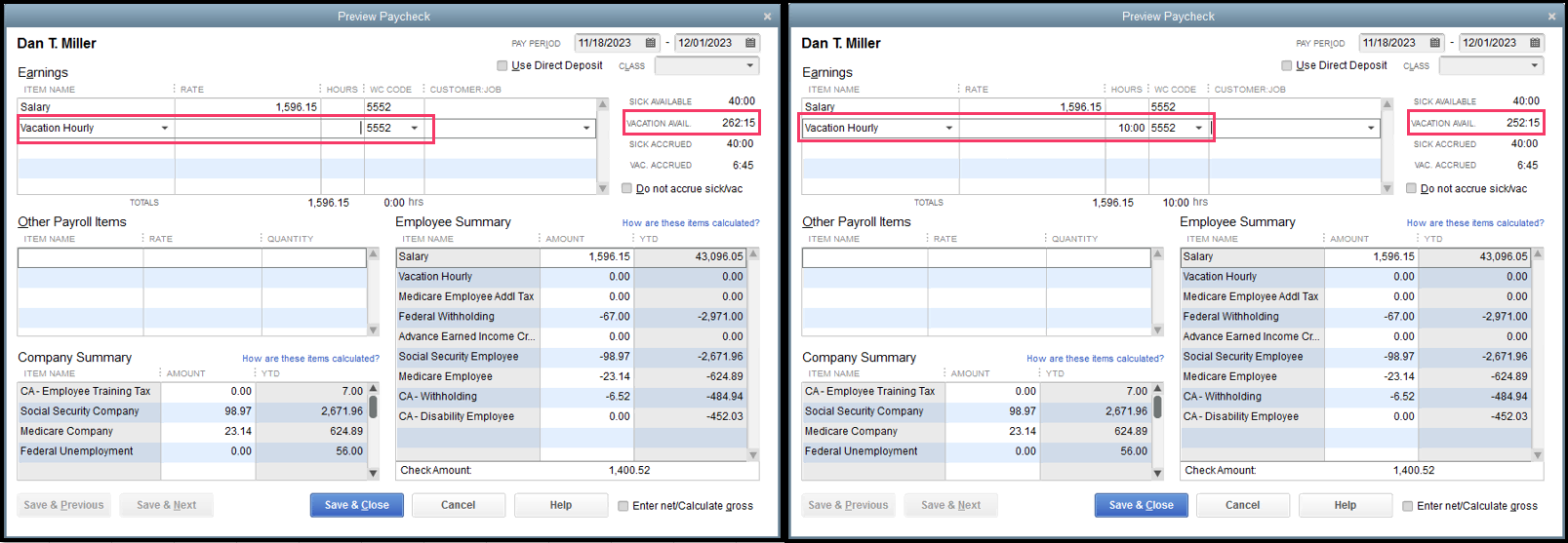 Vacation accruals and employer portion