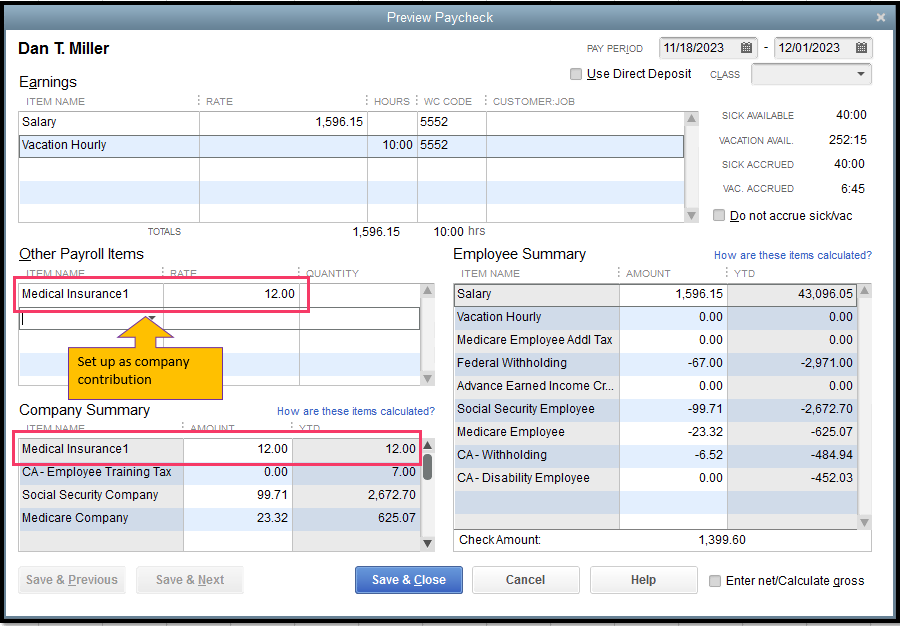 Vacation accruals and employer portion