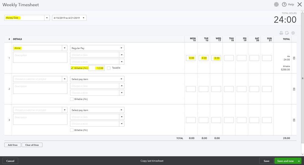 Recording warranty time and expenses in QBO