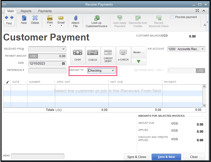 Payment Method List - Payment made to Checking account.