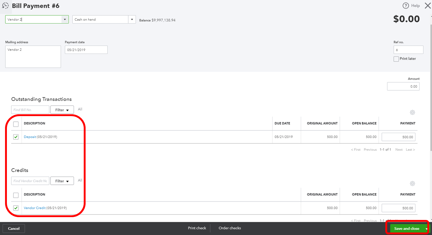 I received a cash refund for returned materials. How do I apply that