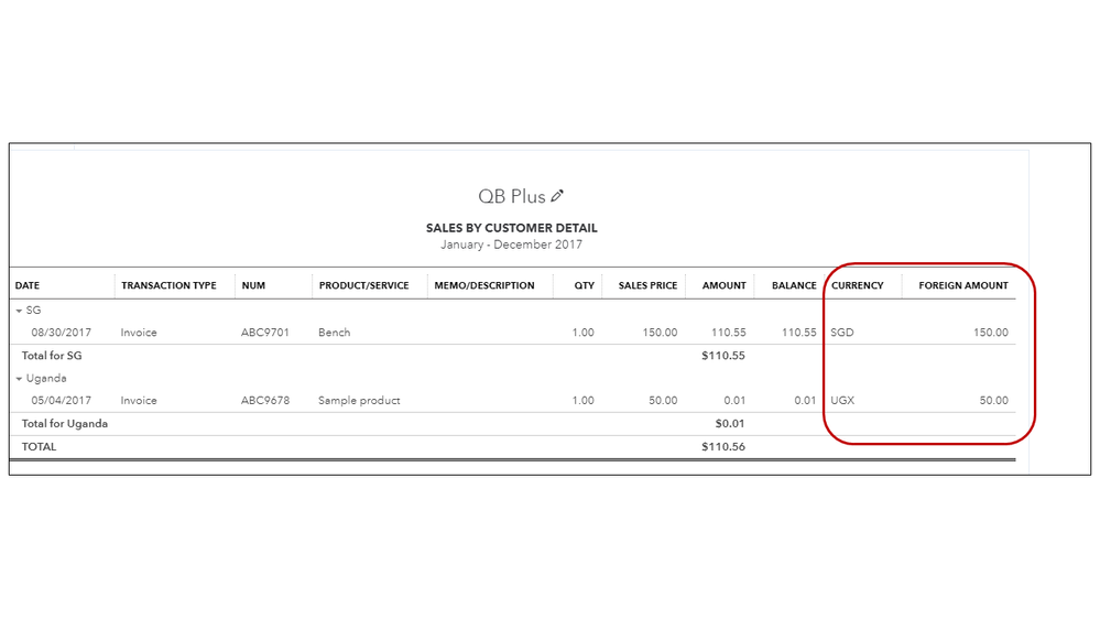 Currency and Foreign Amount columns