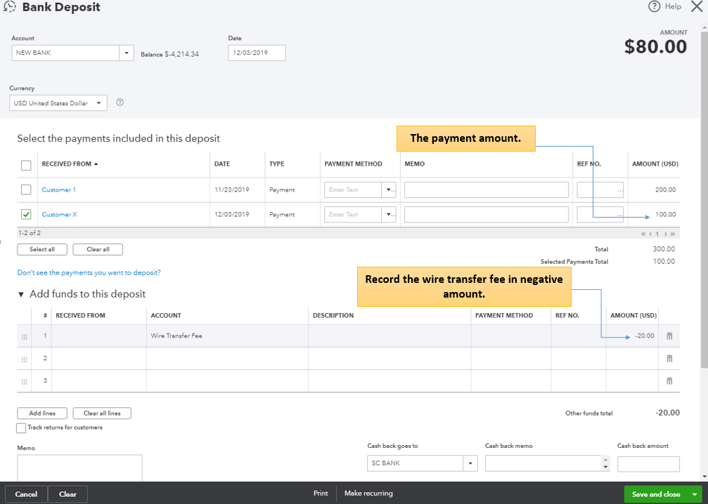 Solved Recording a wire fee