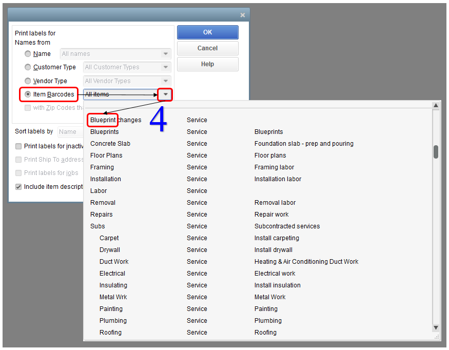 print inventory labels from quickbooks