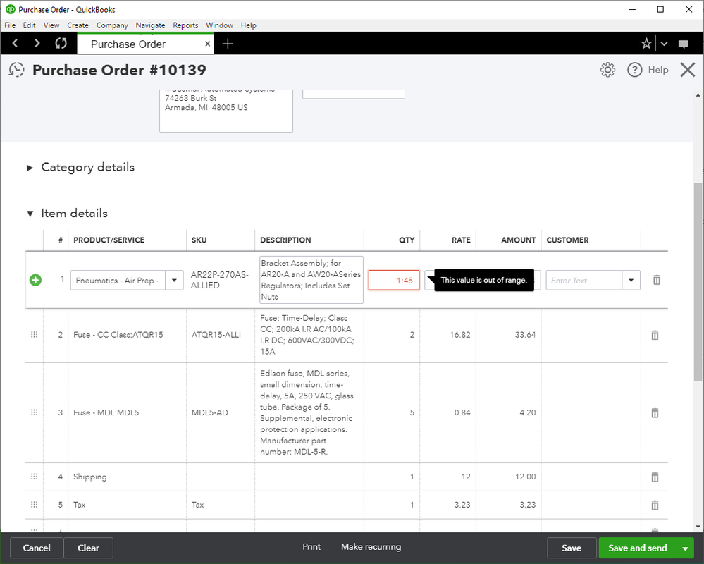 Time in decimal format on printed invoices