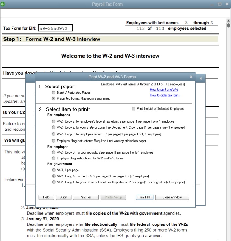 Quickbook W-2 Form Allignment