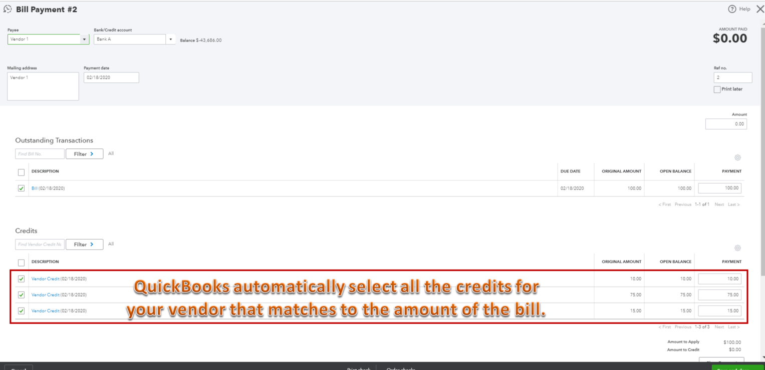 Why does qbo automatically select all credits when you are making a