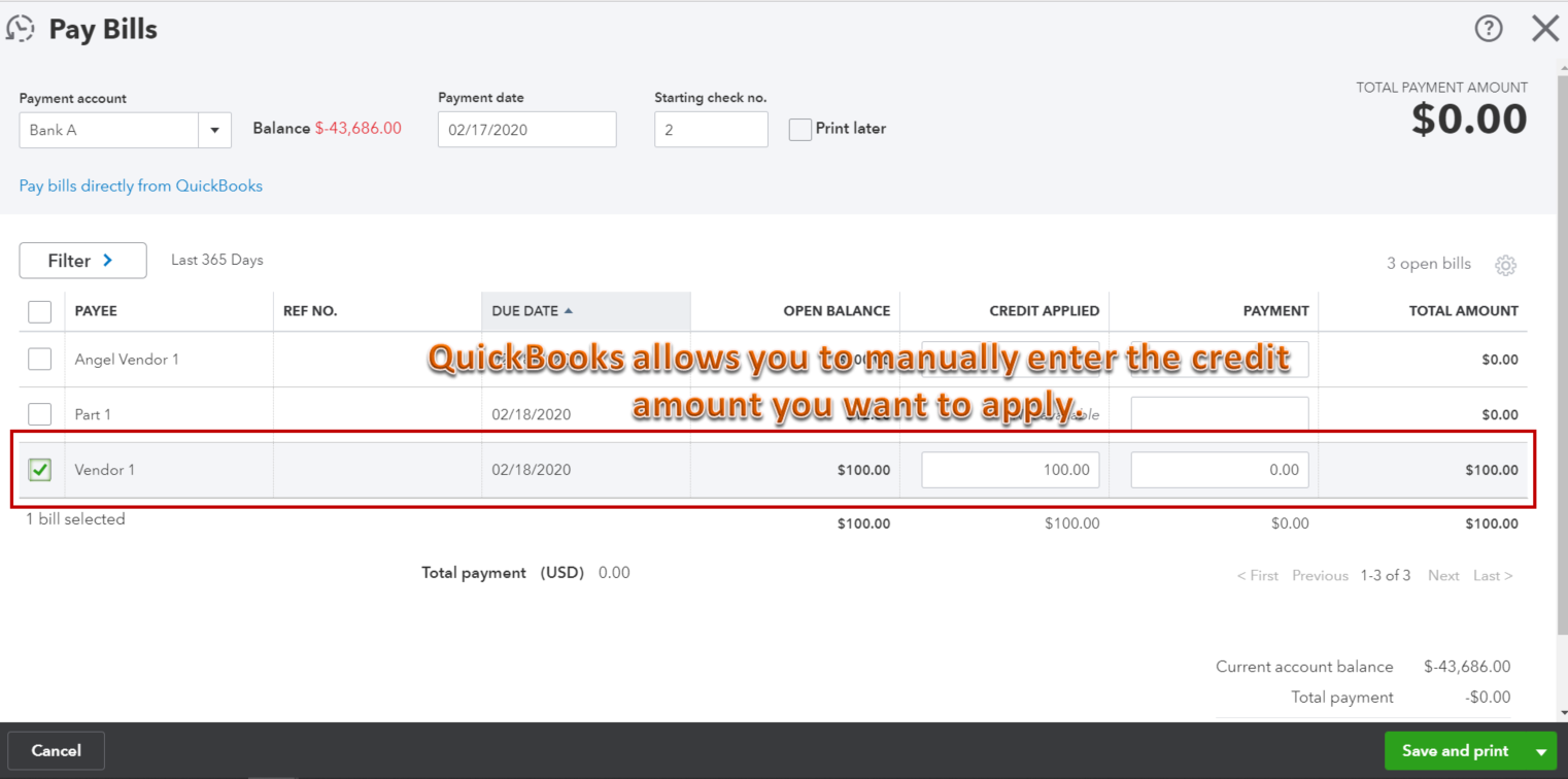 Why does qbo automatically select all credits when you are making a
