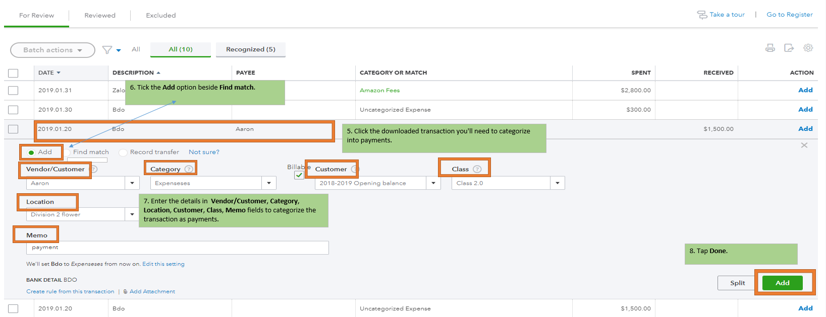 How do I change a bank transfer to a payment in QBO the transfer that