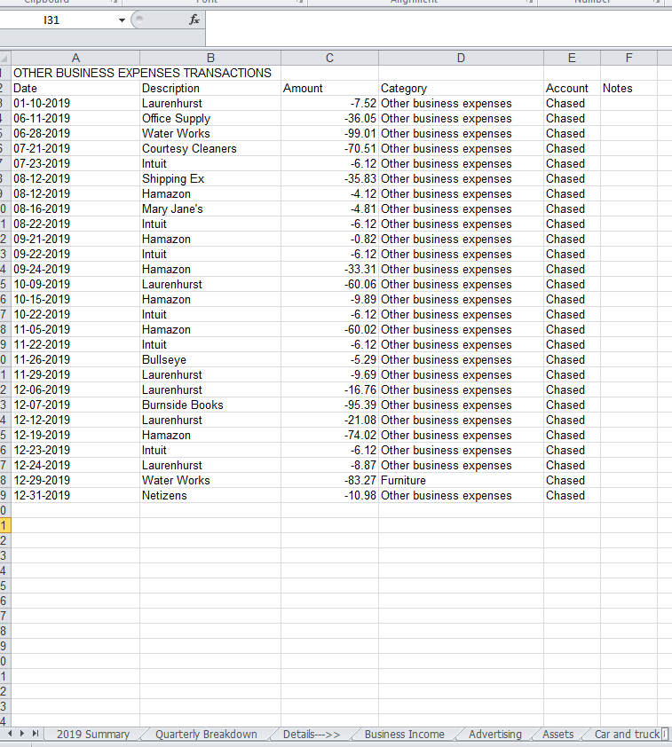 Is there a report to show “other business expenses” broken down by category? Example I want to