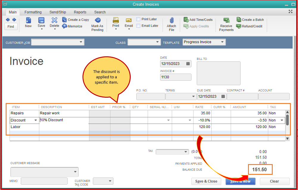 Solved: How do I apply a discount to a specific item on an invoice?