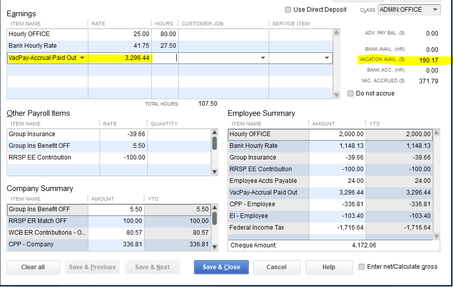 How do I pay out Vacation Pay on the final paycheq...