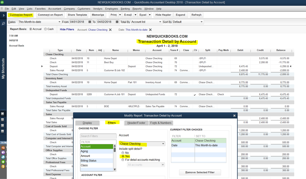 Customized Transaction Detail by Account - Total by Account List