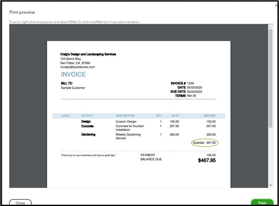 invoice does not show sub total or total since updates on pdf files we send pdf files to customers and these no longer show invoice total only payments made