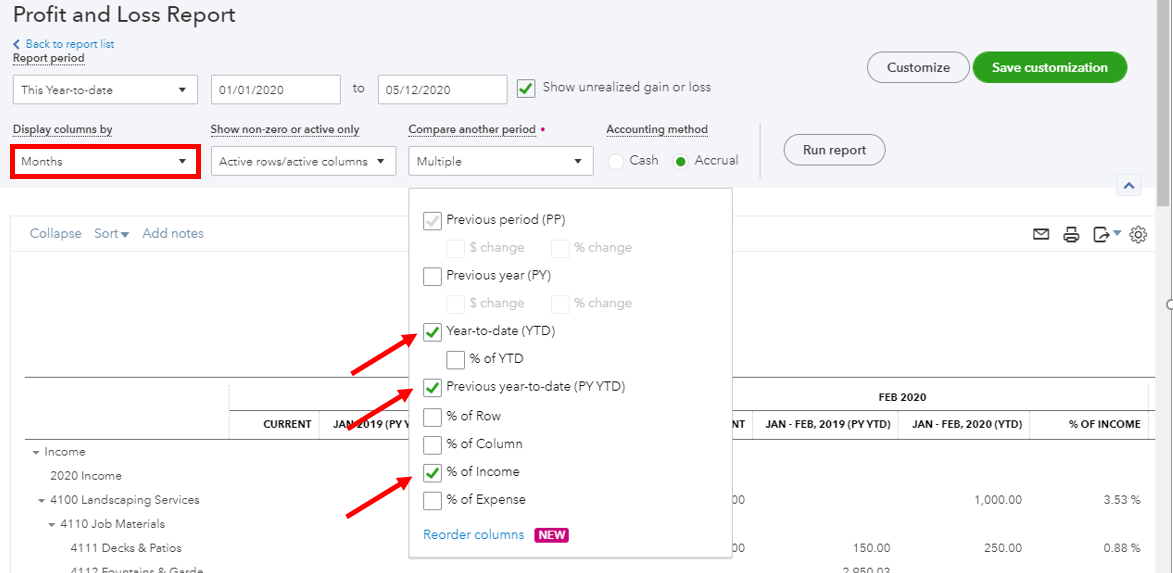 How do i add 2025 totals for quickbooks reports