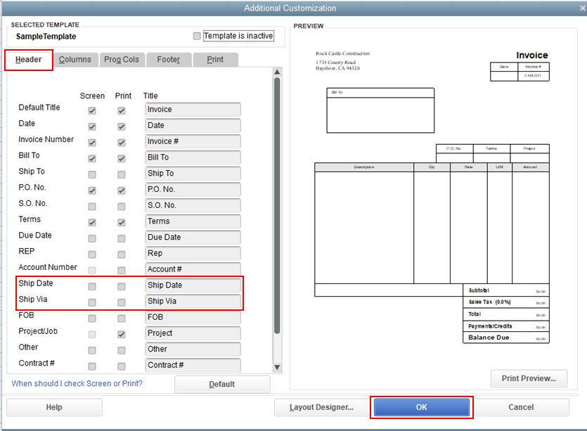 Quickbooks Desktop blank ship date?