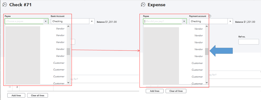 VendorOrPayeeDropdownOnCheckAndExpense.PNG