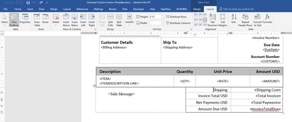 In this image you can see where to access the additional table design controls after click on a table in the document.