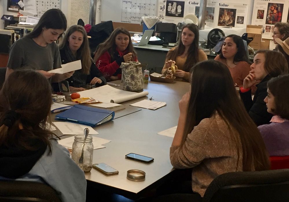 The CTE student-run board reviewing the monthly financial report