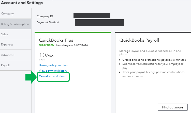 I want to delete my Quickbooks online account.