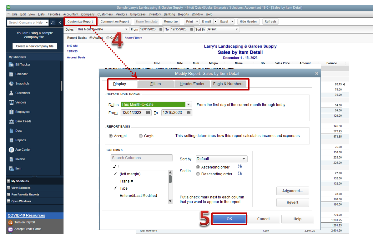 Quickbook preset filters