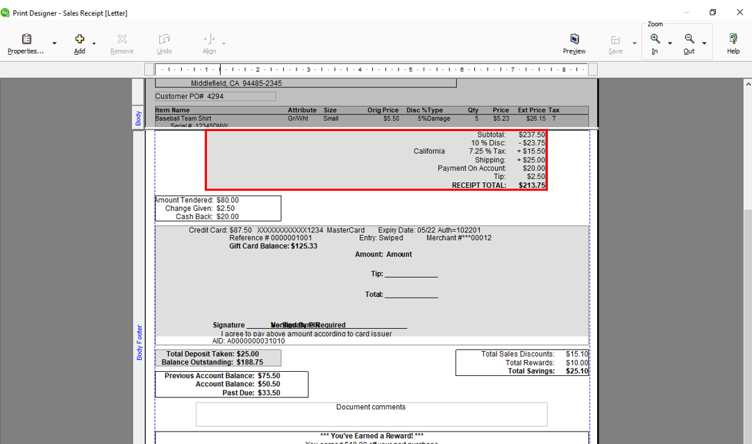 Need to print multiple tax lines in Quickbooks Point of Sale