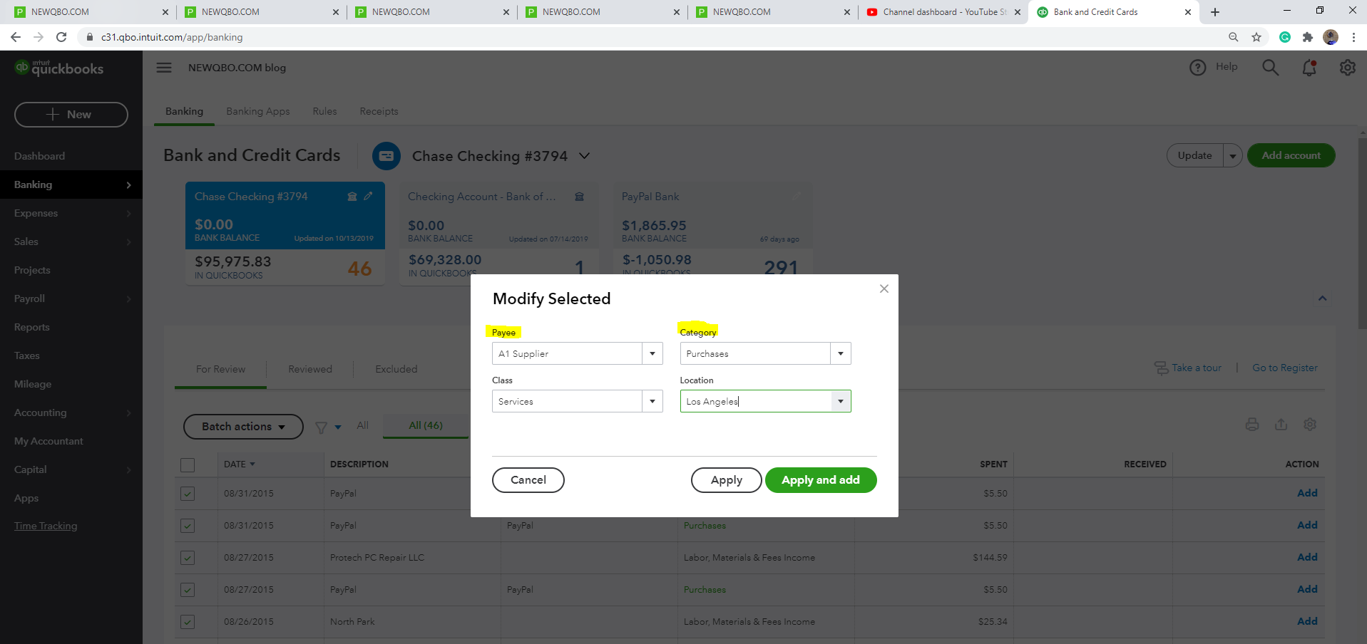 How can I categorize all the expenses from the same vendor at one time?