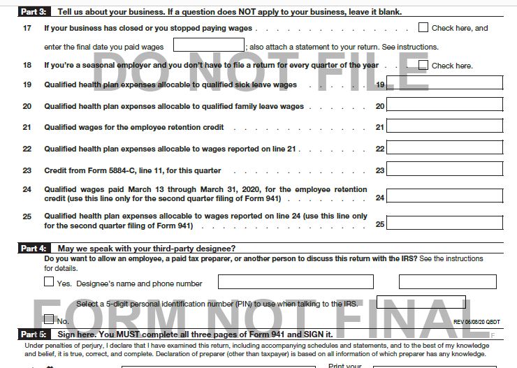 Form 941 PDF is Watermarked "Do Not File" Page 2