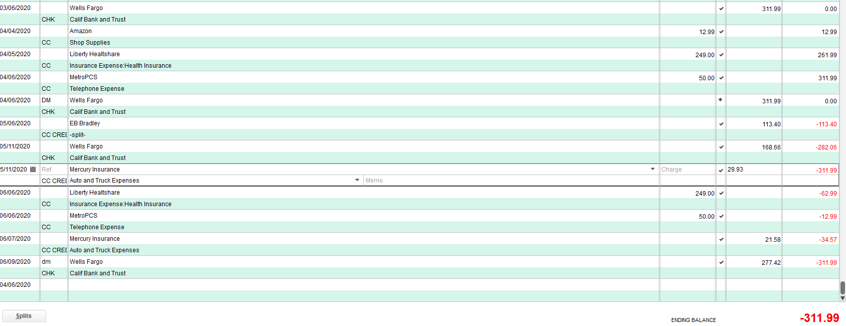 Cleared check does not have a check mark in the chart of accounts
