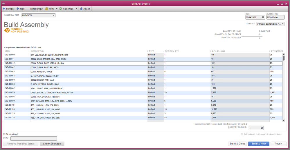 Build Assembly not generating proper Shortage Report