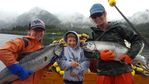 Two of Megan’s crewmembers and her son, Fischer, aboard the F/V Centurion