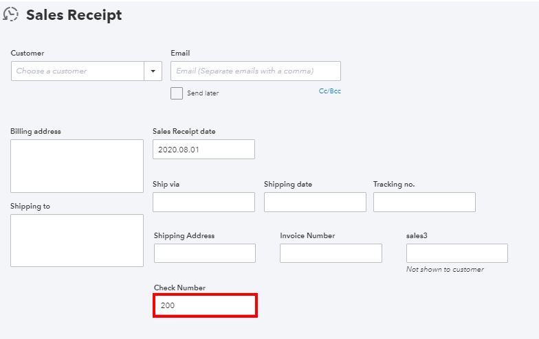 Check Number On Sales Receipt