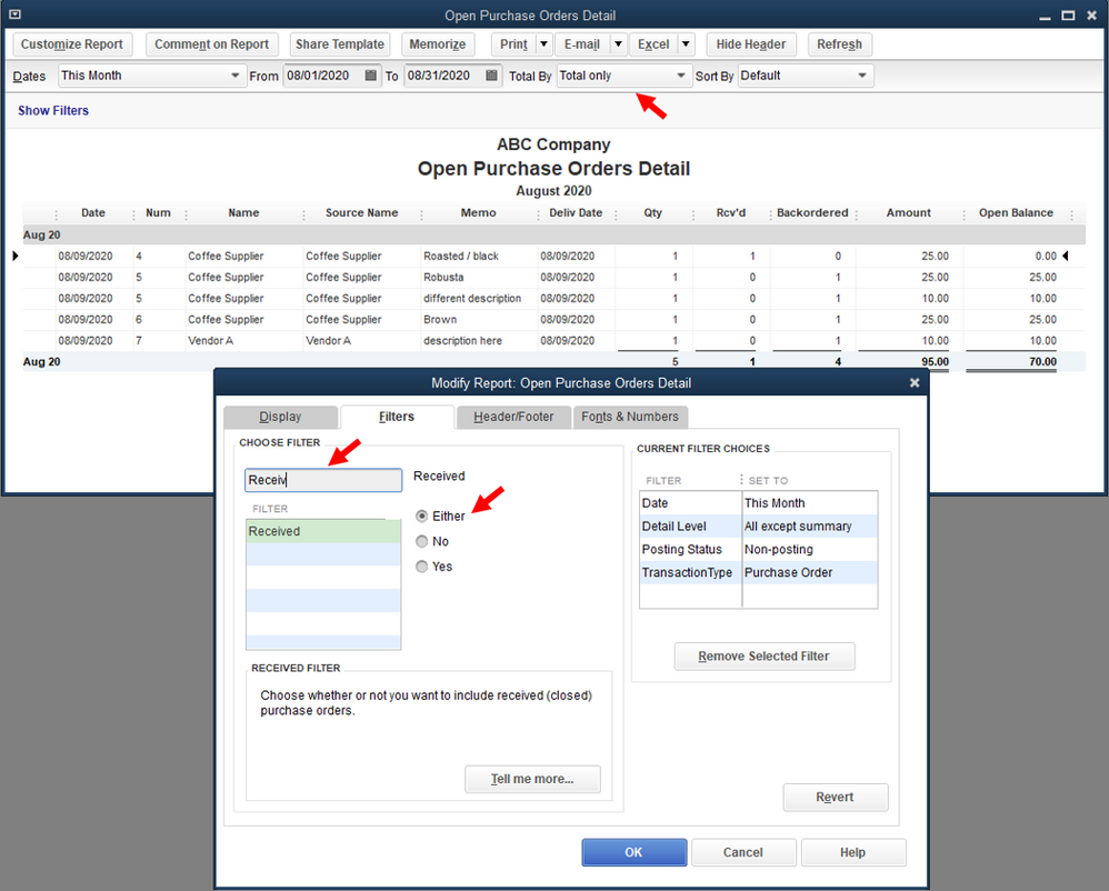 customized Open Purchase Order Detail report.PNG