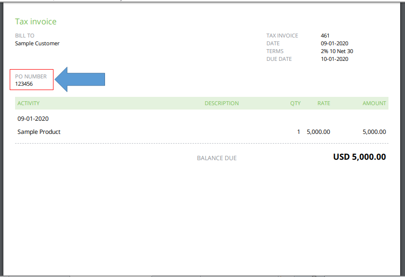 EndResultAfterAddingPONumberToAnInvoice.PNG