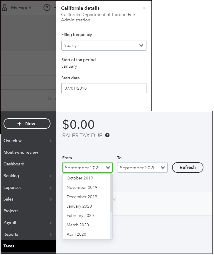 My sales tax period is from July to June (fiscal yr). But Quickbooks