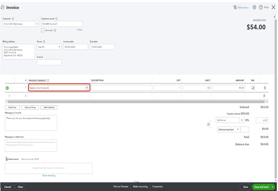 How do I apply a dealer's commission as a payment on an invoice for