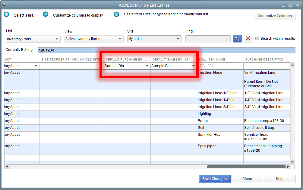 How do I remove/hide past bin locations from inventory items?