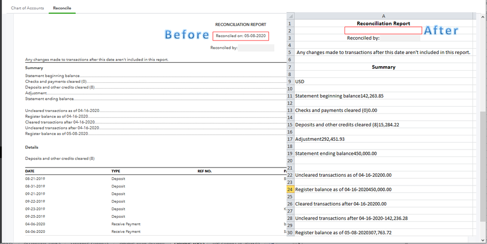 BeforeAndAfterRemovingTheTimeStampOnTheReconciliationReport.PNG