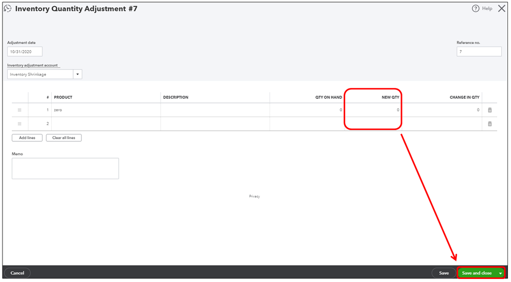 Solved stock adjustment qty and value