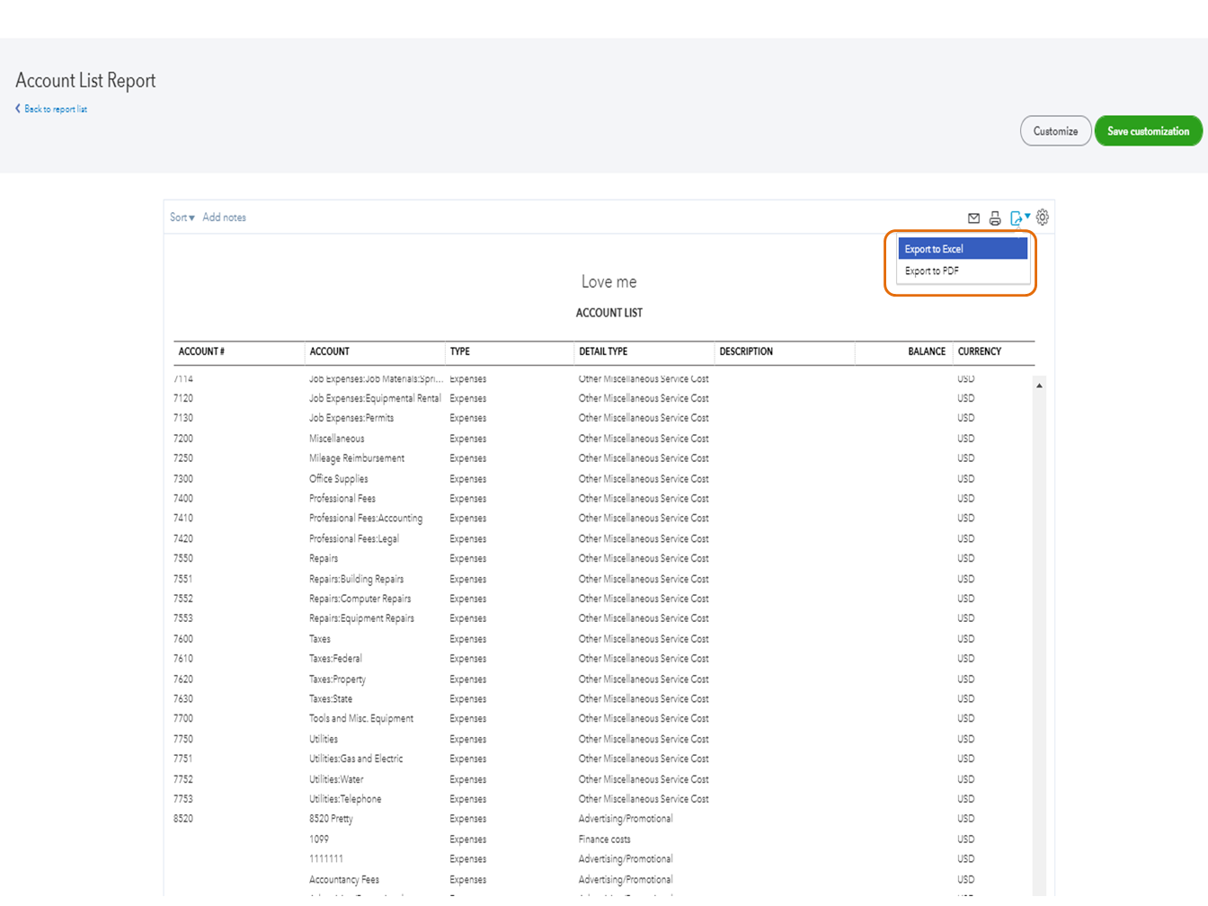 How to add class column in account list report quickbooks online?