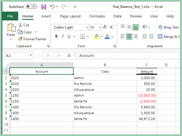 Export trial balance by class no zeros, and no subtotals and credits ...