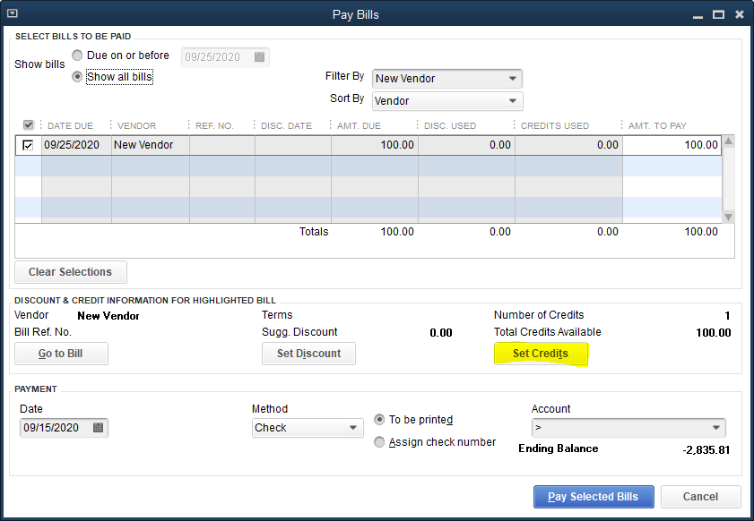 Journal Entry appearing in Pay Bills screen